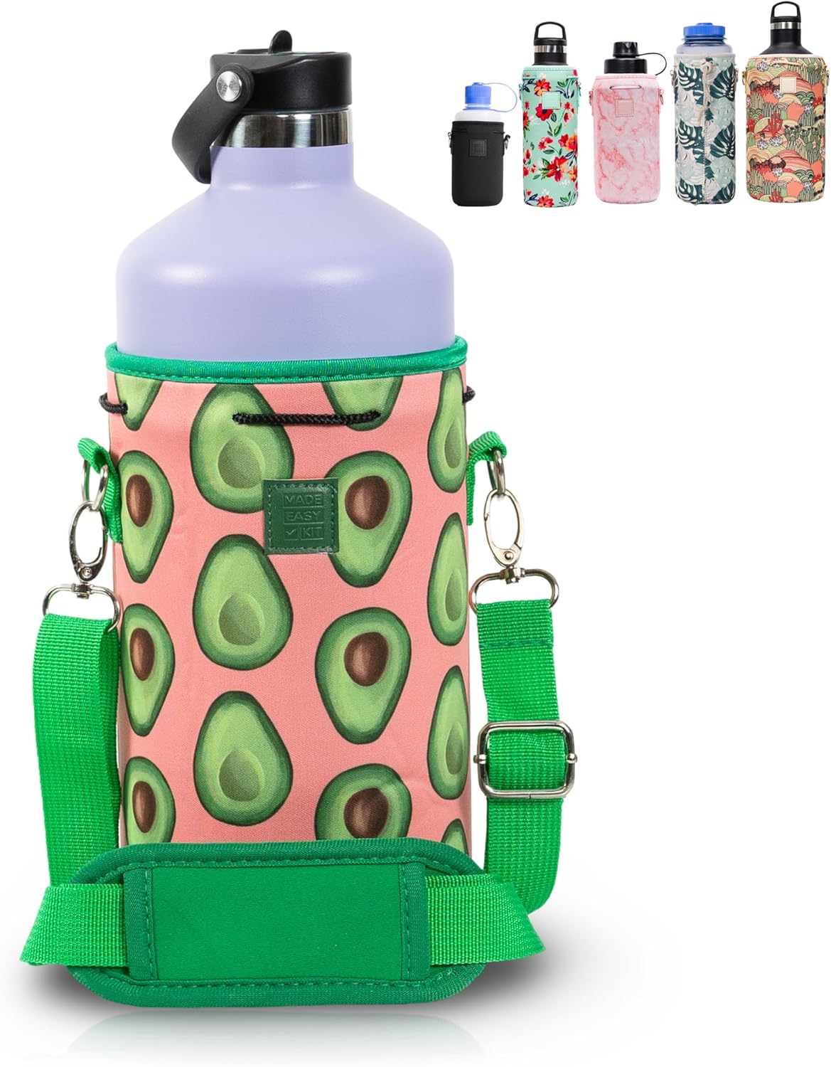 Insulated Neoprene Water Bottle Carrier | Adjustable Sling Pouch | Black, Large