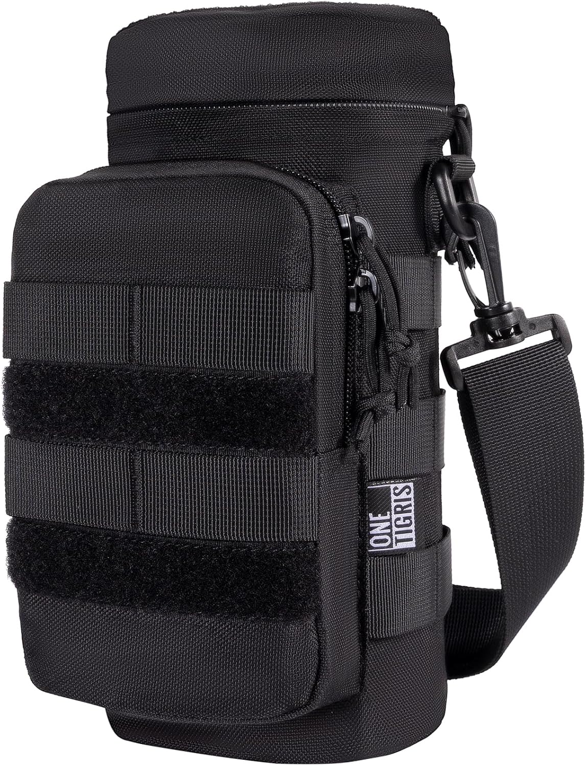 OneTigris Molle Water Bottle Pouch, 32oz Sniper Bottle Holder Tactical Hydration Carrier Bag with Extra Pouch and Detachable Shoulder Strap 1000D Nylon for Hiking Camping Climbing