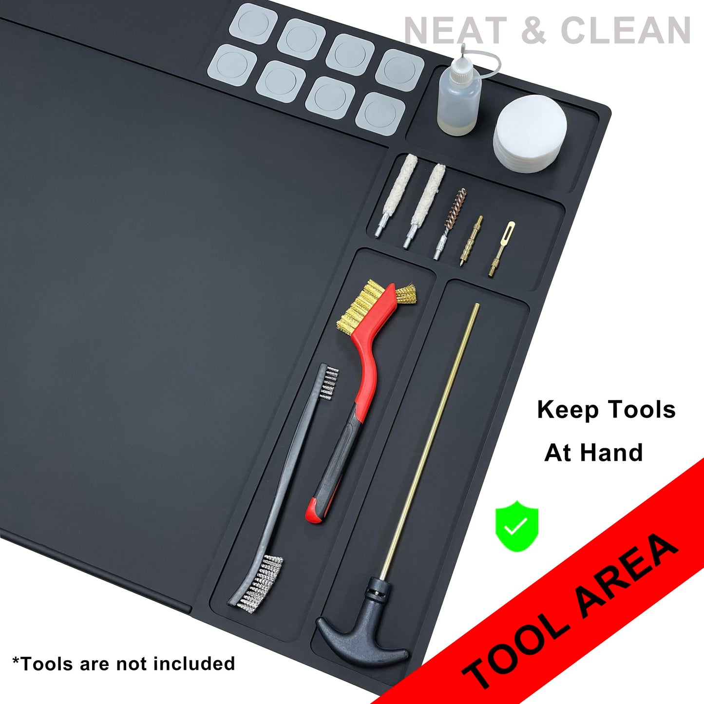 43”X18” Large Gun Cleaning Mat Padded with Magnetic Non-Slip Rubber Protective Repair Mat for Shotgun Rifle WF & Oil Resistant Black