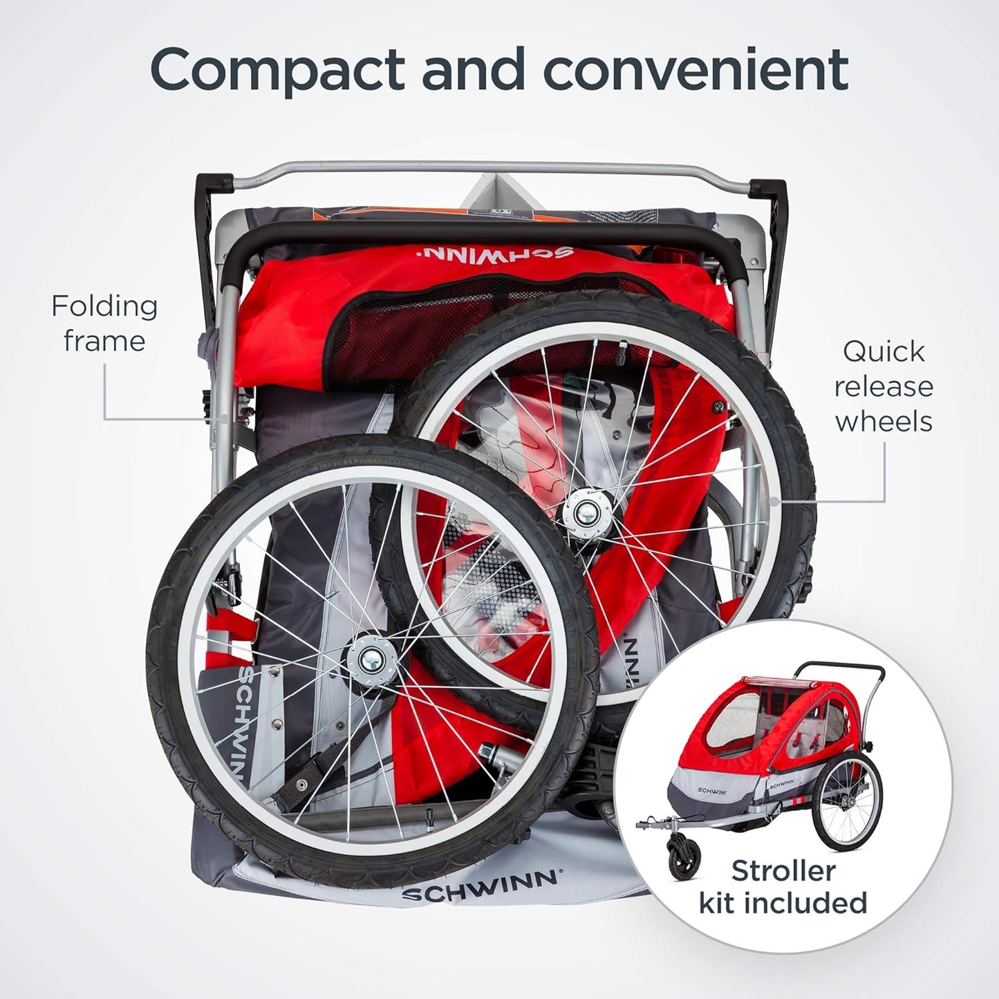 Schwinn Trailblazer Plus, Trailblazer, Joyrider or Echo Kids Bike Trailer, Single or Double Seat, Universal Coupler, Folding Frame, Quick-Release Wheels, Canopy, Schwinn Bike Trailer for Kids