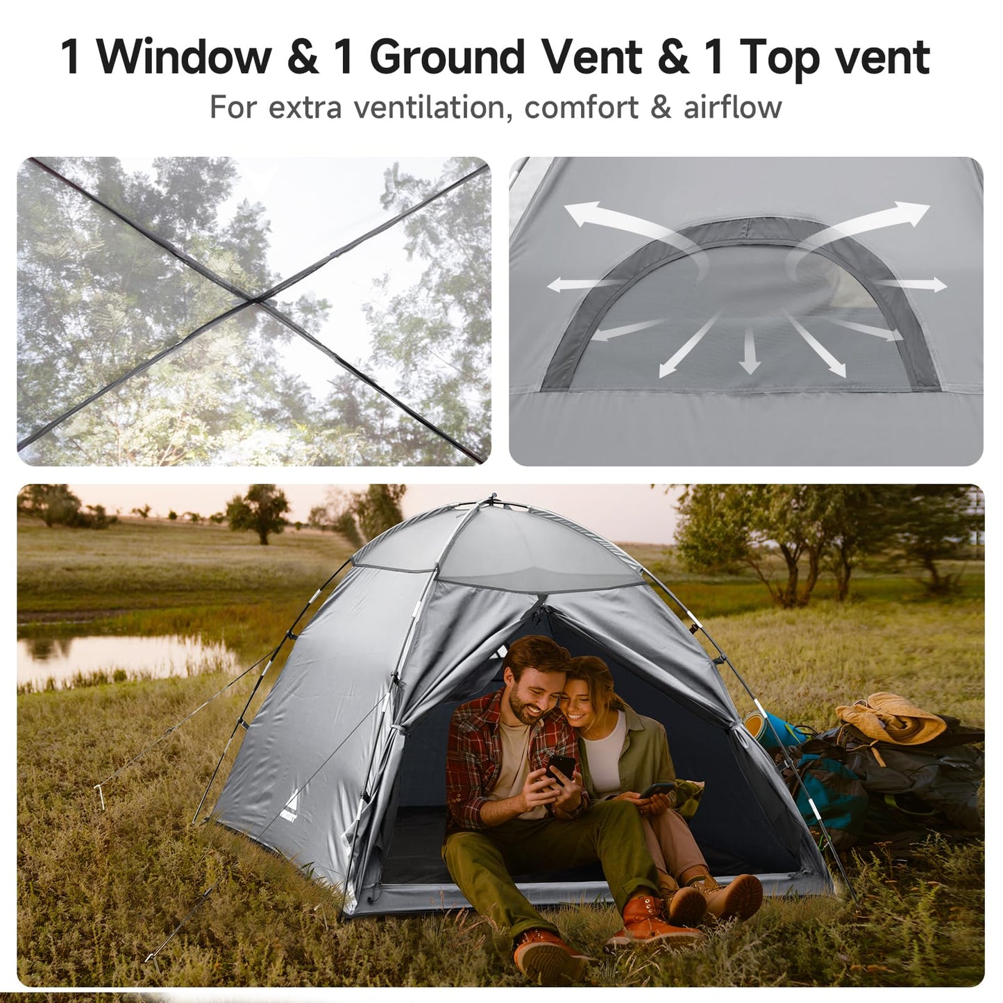 Forceatt 2 Person Backpacking Tent, Easy Setup Dome Tent, Lightweight Portable Camping Tent for Camping, Festivals, Backyard, Sleepovers and Beach