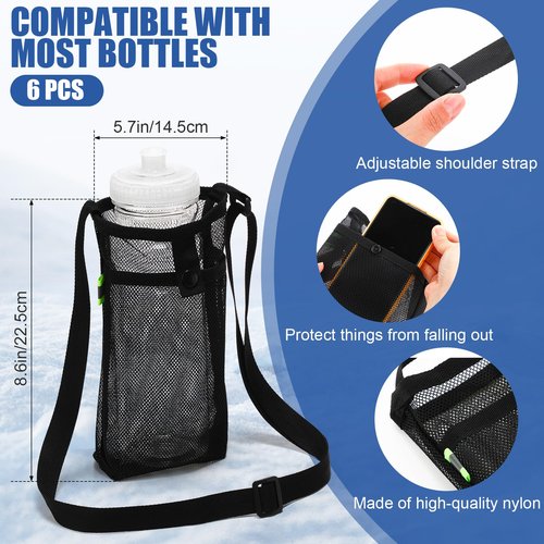 Talltalk 6 Pcs 25 oz Bulk Water Sports Bottles for Kids DIY Squeeze Reusable Plastic with Mesh Adjustable Shoulder, Reusable Transparent Bottles Holder with Adjustable Strap Carrier for Boys Girls