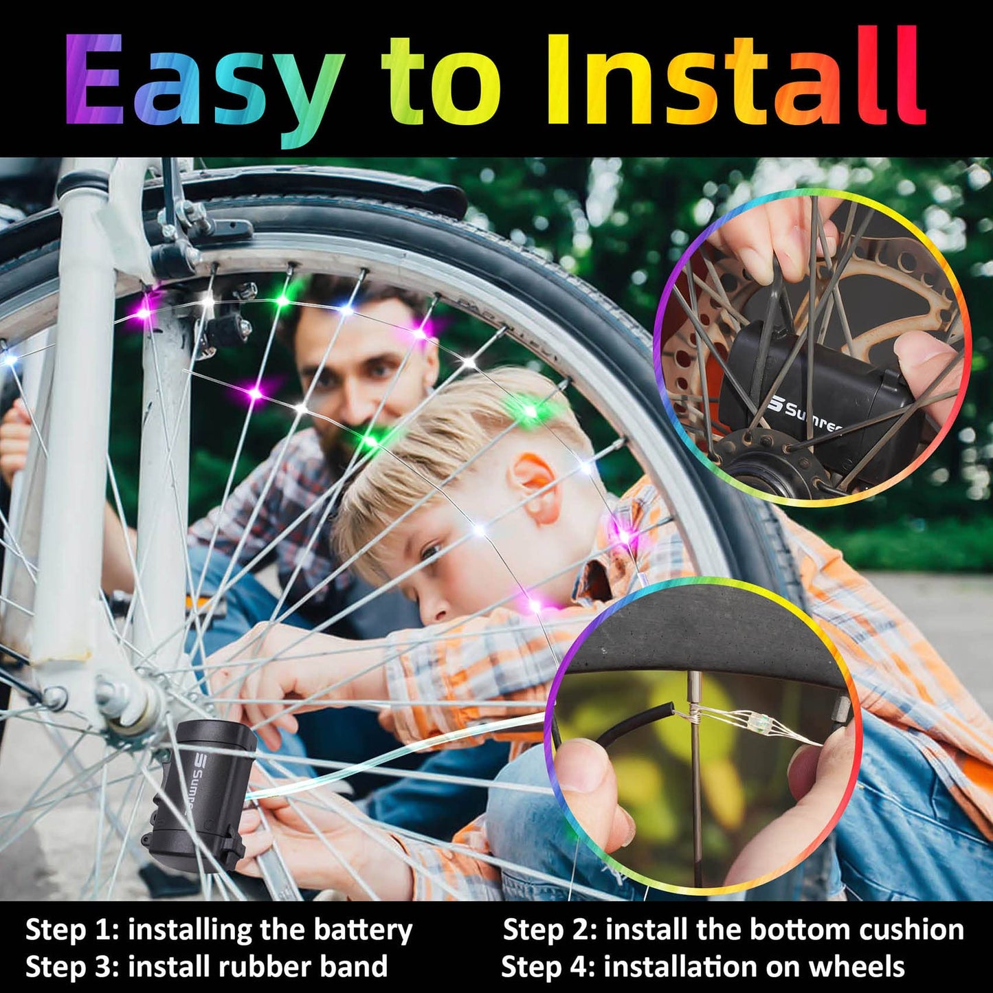 Sumree LED Bike Wheel Lights,2-Tire Pack Bicycle Spoke Light with Batteries Included.Unparalleled Durability and Visibility.LED Safety Strip Light, Bike Accessories for Kids, Boys, Girls, Adult