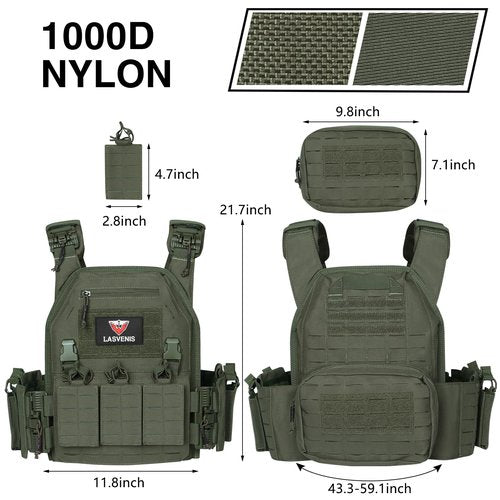 LASVENIS Tactical Vest for Men Weighted Vest Fully Adjustable Outdoor Training Gaming Vests… (Green)