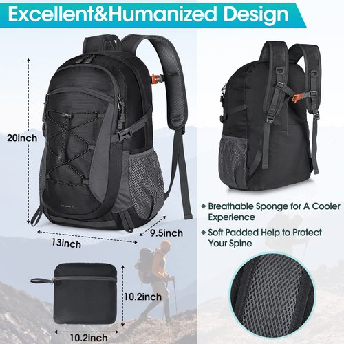 RAINSMORE Hiking Backpack 40L Waterproof Camping Lightweight Packable Backpack for Women Men Outdoor Travel Daypack