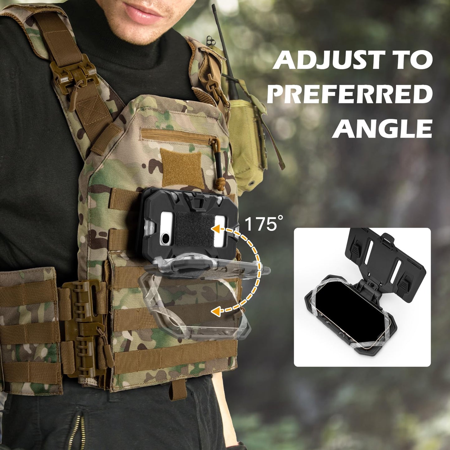 Jueachy Tactical Vest Phone Mount: Plate Carrier Phone Holder - Pouch Molle Cell Phone Holder for Screen Size 4.7"-6.7" Black