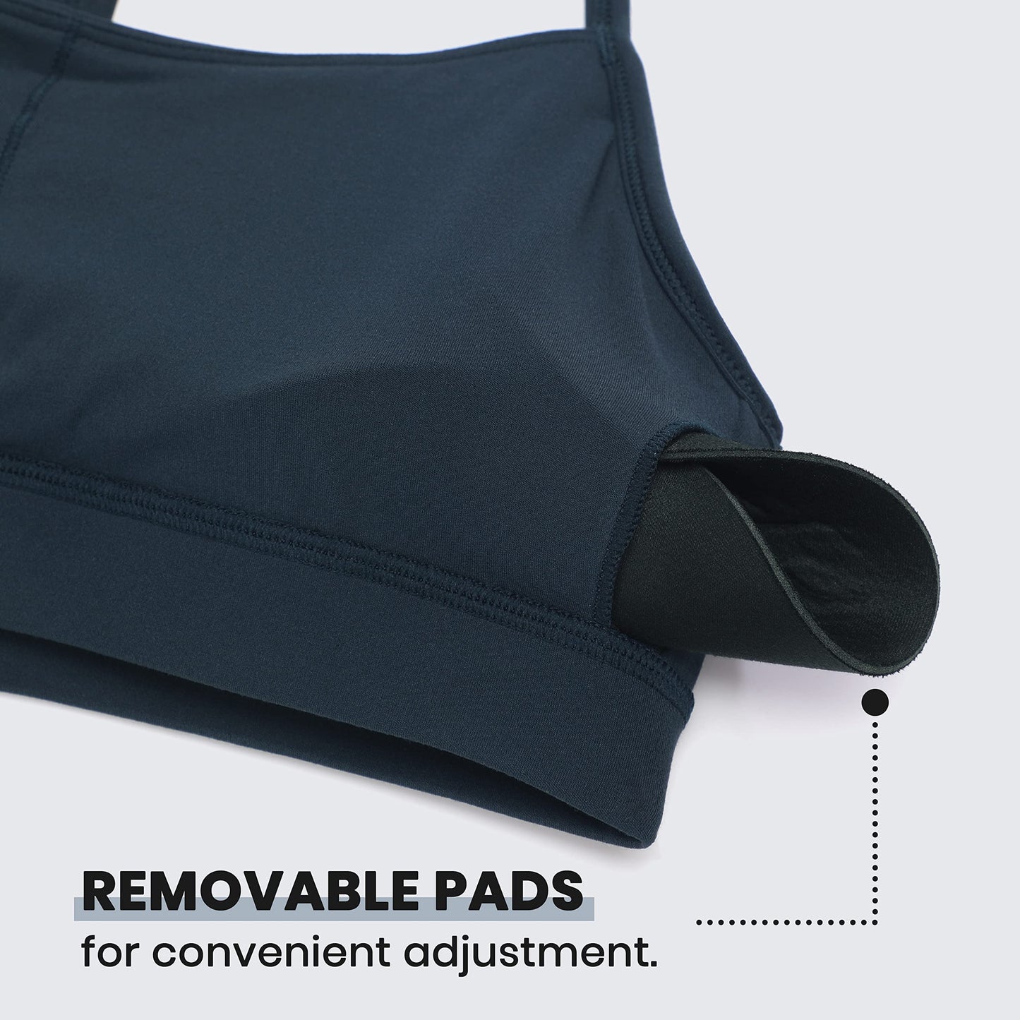 CRZ YOGA Butterluxe Y Back Sports Bras for Women - Padded Racerback Low Impact Spaghetti Thin Strap Workout Yoga Top True Navy Large