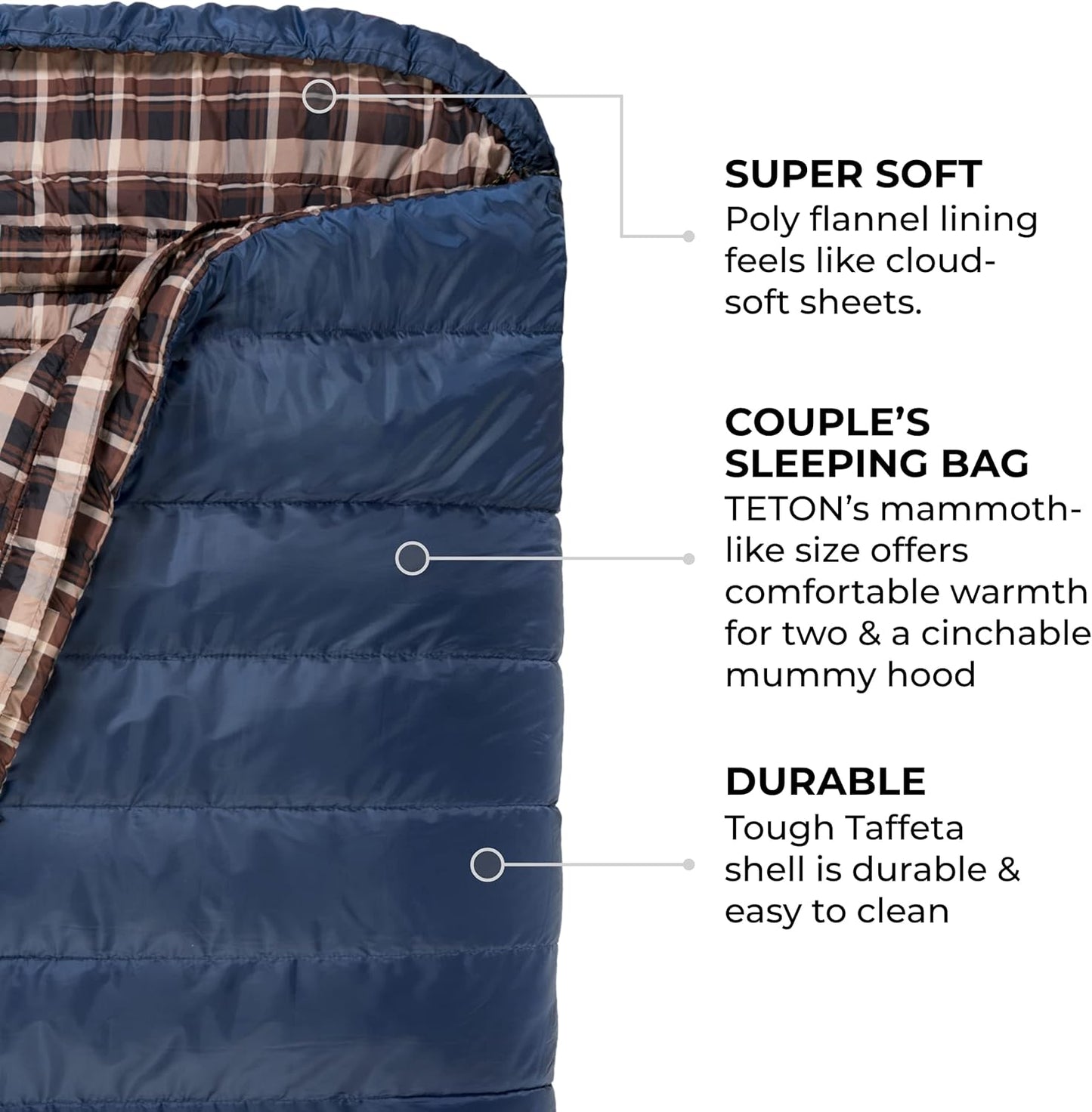 Teton Mammoth Queen Size Double Sleeping Bag- A Warm Bag The Whole Family can Enjoy – Great for Camping, Hunting and Base Camp. Compression Sack Included