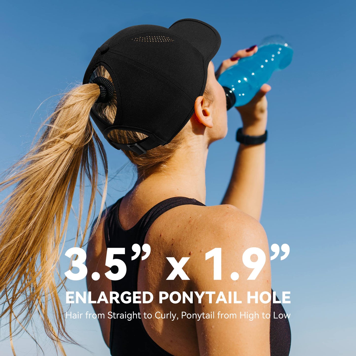Gisdanchz Running Hat for Women with Ponytail Hole Womens Ponytail Hat Tennis Golf Sport Workout Exercise Gym Runner Hats Quick Dry Performance Ponyback Baseball Hats with Ponytail Hole, Black