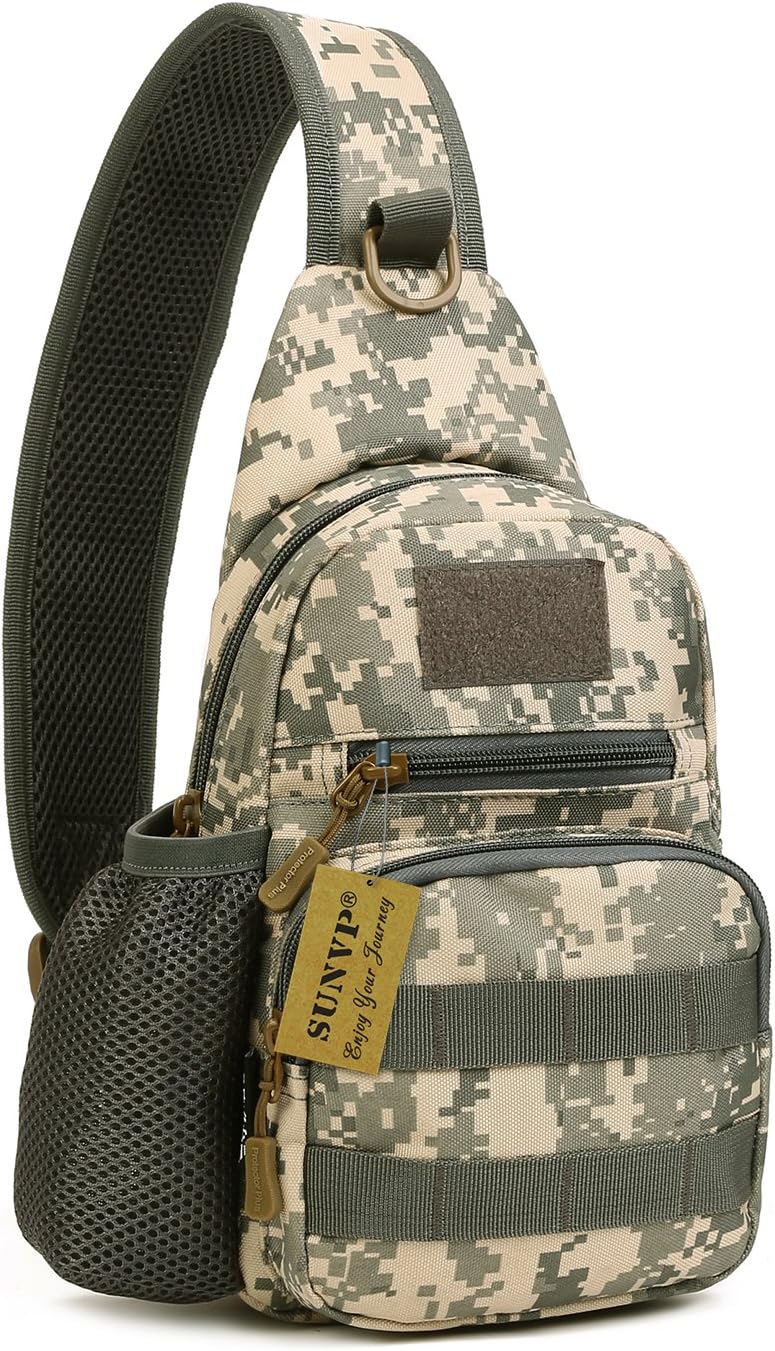 HUNTVP Small Tactical Sling Chest Pack Bag Molle Daypack Backpack Military Crossbody,Type1- ACU Camouflage