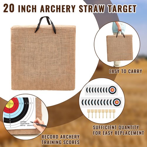 ShinyRelief 20 Inch Adult Backyard Straw Archery Target, for Recurve Compound or Longbow, 20 Pcs Paper Arrow Targets, Traditional Bow Arrow Target for Kids Youth Gift Archery Hunting Practice