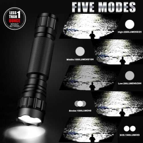 TDT 2500 Lumen Tactical Flashlight with Picatinny Rails Mount and Pressure Switch, Picatinny Flashlight with IPX7 Waterproof, 5 Modes Super Bright, 2 Switch Modes for Tactical and Outdoor Scene