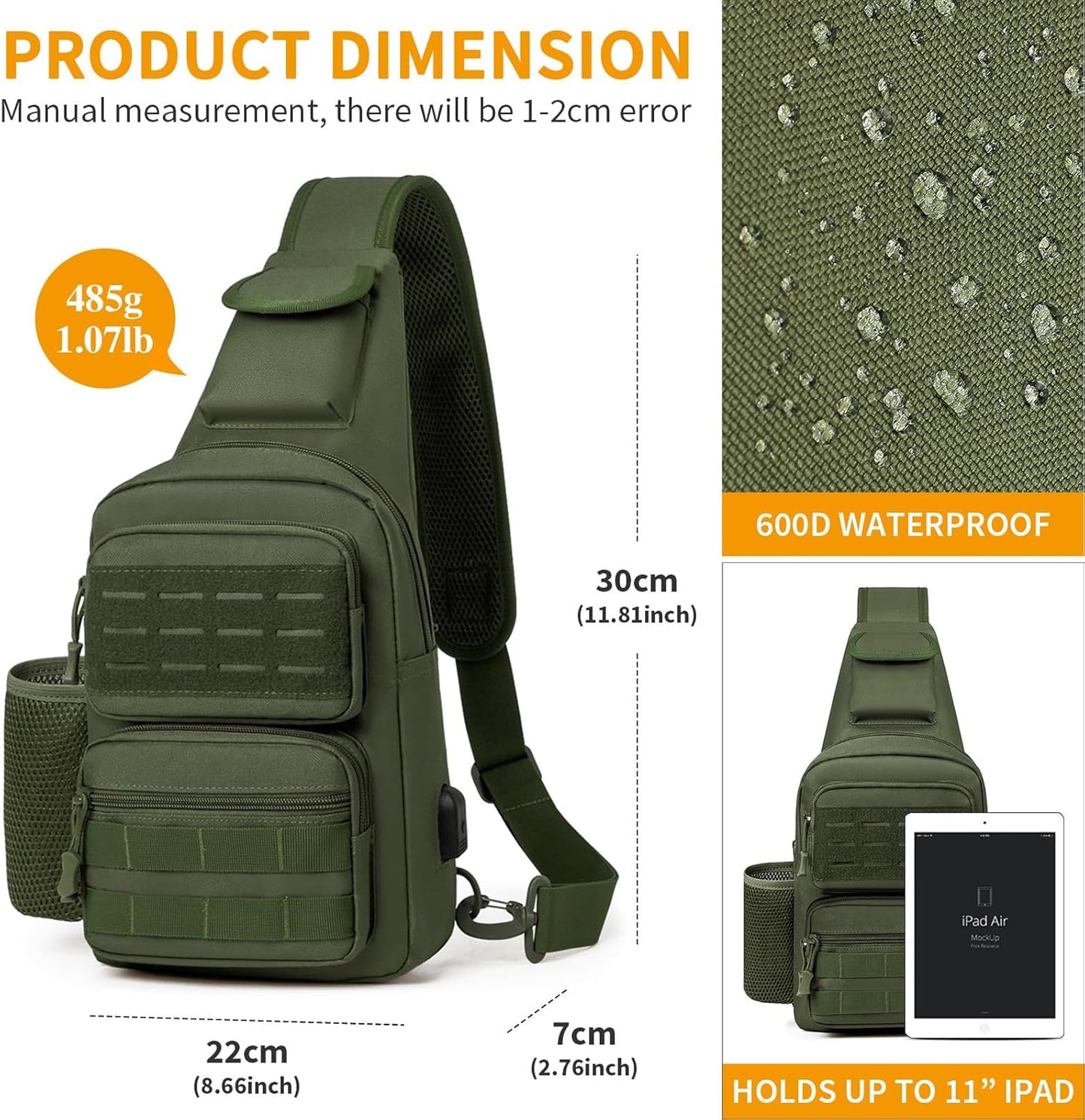 HUNTVP Small Tactical Sling Chest Pack Bag Molle Daypack Backpack Military Crossbody,Type1- ACU Camouflage