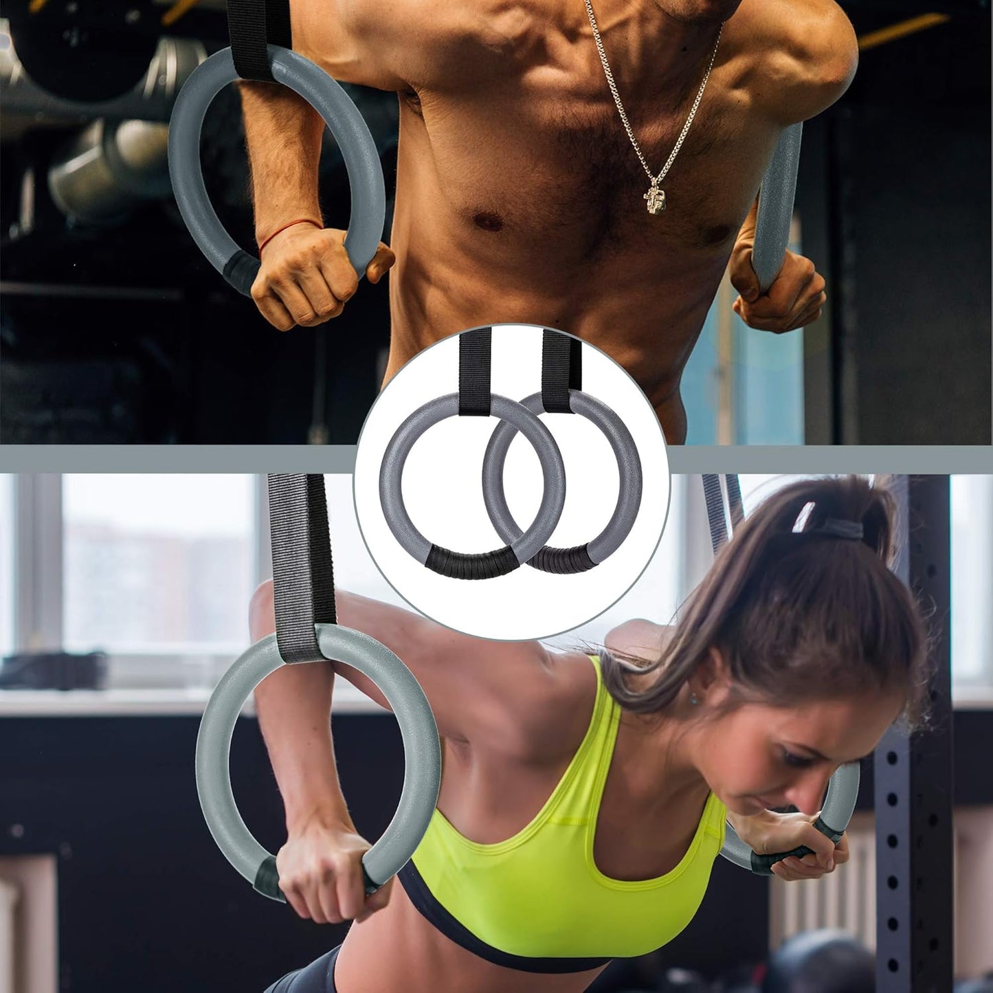 PACEARTH Gymnastic Rings 1100lbs Capacity with 14.76ft Adjustable Buckle Straps Pull Up Exercise Rings Non-Slip Rings for Home Gym Full Body Workout