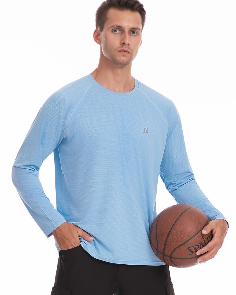 Roadbox Men's UPF 50+ UV Sun Protection Shirts, Lightweight Long Sleeve Water Swim Rash Guard for Fishing Running Hiking Blue