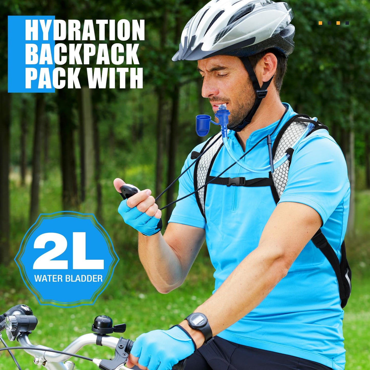 Sweetude 8 Pcs Hydration Backpack Set with 2L Water Bladder for Men and Women Lightweight Water Pack for Cycling Biking Hiking Running Climbing