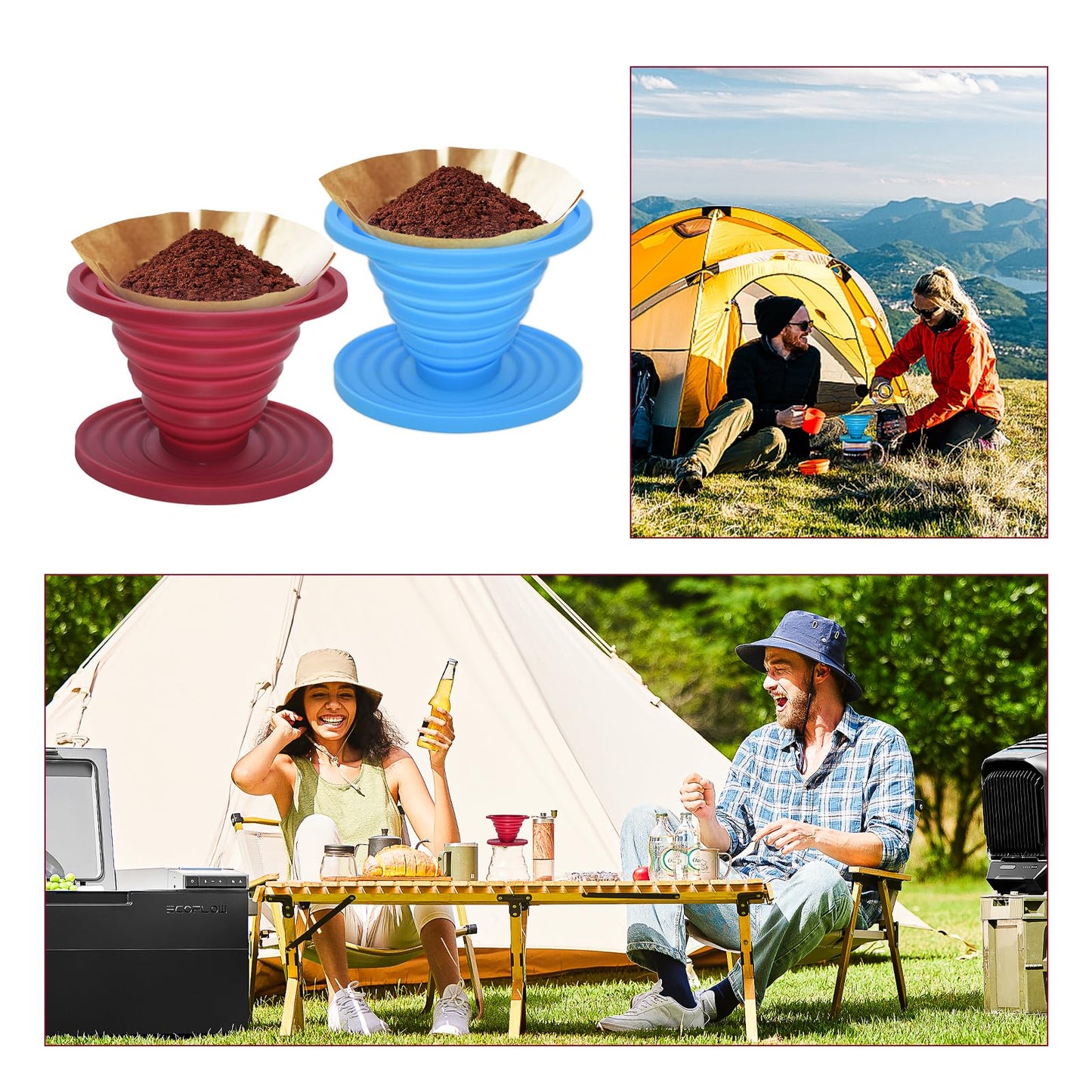 2 Pcs Collapsible Pour Over Coffee Dripper,Reusable Silicone Coffee Filter Holder,Food Grade Silicone,Suitable For Camping,Picnic,Party,Traveling,Office(Blue + Red)
