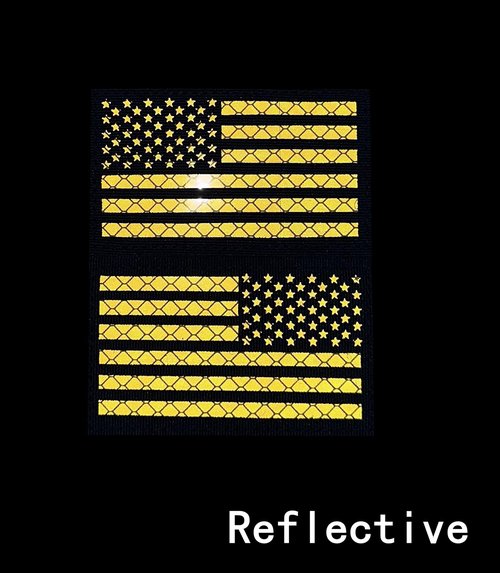 2x3.5 Reflective US USA American Flag Tactical Patches Hook-Fastener Backing (1 Left + 1 Right) (Black-Yellow)