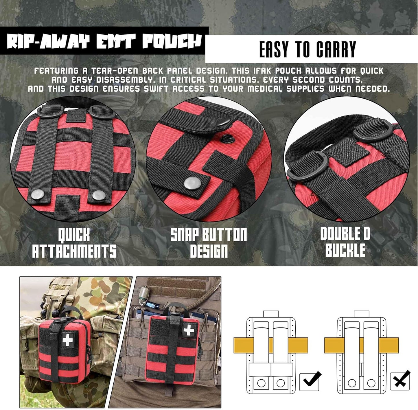 1000D Molle Ifak Pouch Rip Away, Tactical Tear Away Medical Pouch Empty, Military First Aid Pouch Bag Only for Camping Hiking Travel