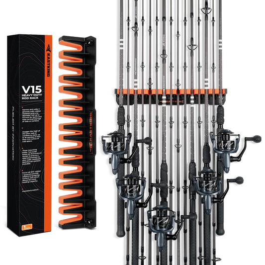 KastKing V15HD Heavy Duty Vertical Fishing Rod Holder – Wall Mounted Fishing Rod Rack, Store 15 Large Rods or Fishing Rod Combos in 18 Inches, Great Fishing Pole Holder and Rack, 1 Pack