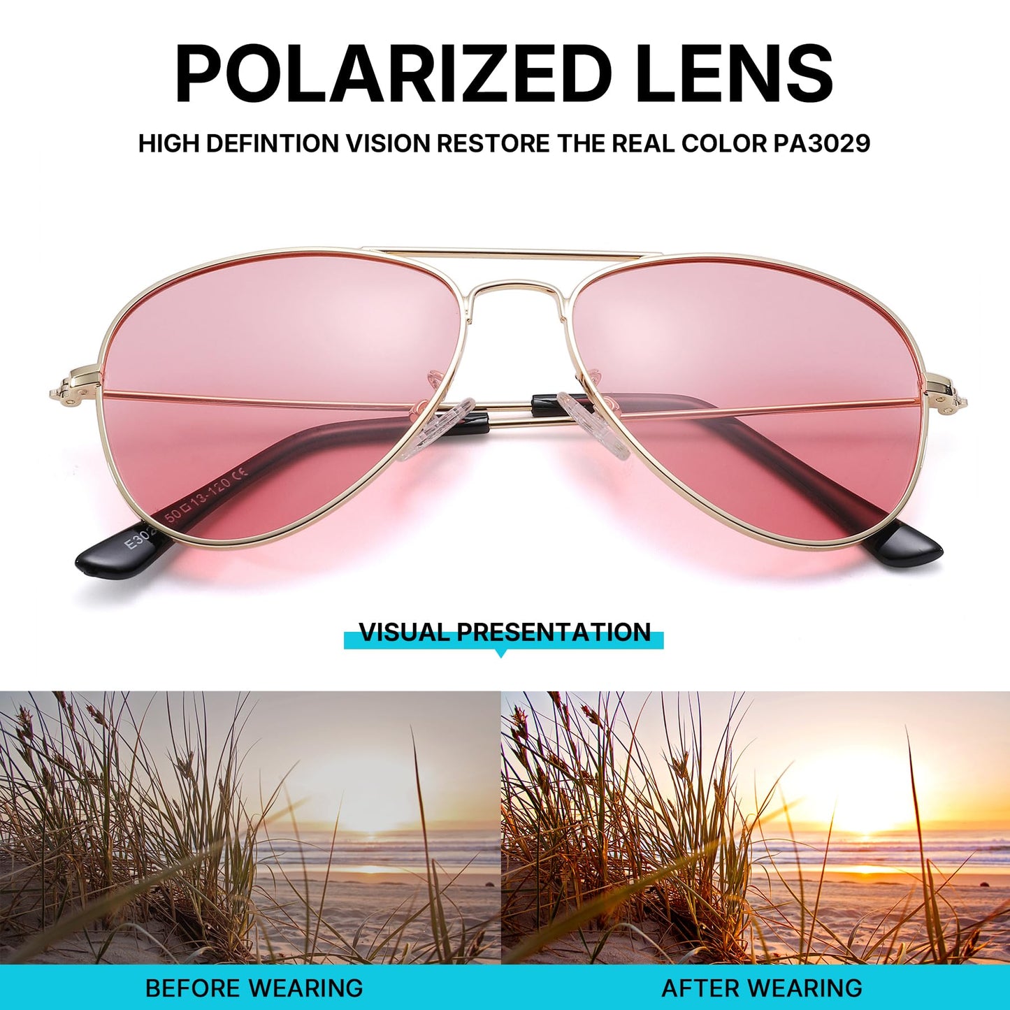 Pro Acme Polarized Kids Aviator Sunglasses, UV400 Protection Metal Frame Unbreakable for Toddlers Age 3-8(Gold Frame/Clear Pink Lens)