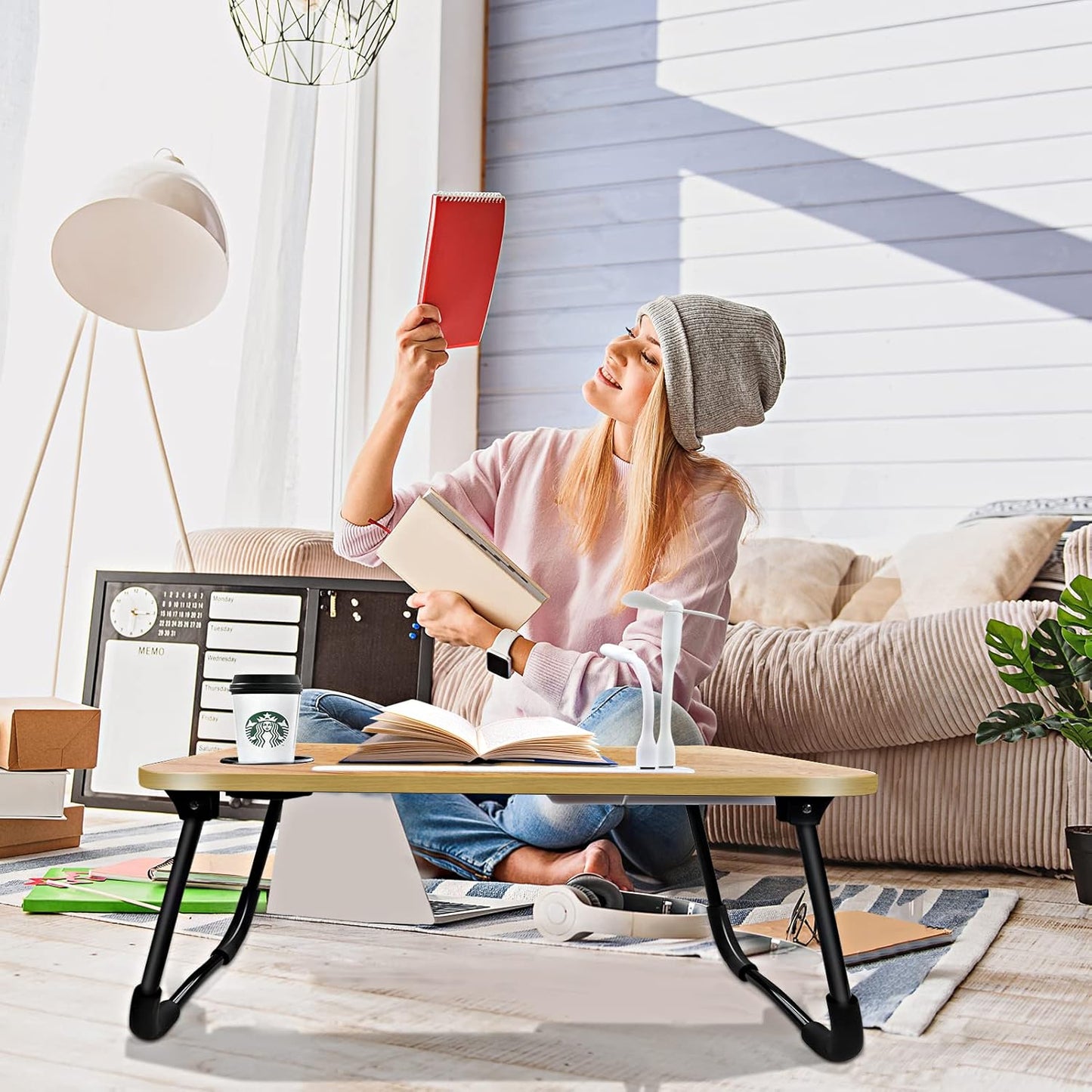 Laptop Bed Desk,Portable Foldable Laptop Lap Desk Tray Table with USB Charge Port/Cup Holder/Storage Drawer,for Bed/Couch/Sofa Working, Reading