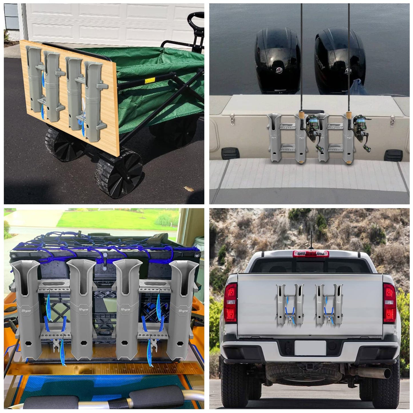 Hlogree Fishing Rod Holder for Boats,Kayak Crate,Cooler,Fishing Tube Rod Holder Bracket,Pole Tube 4 Rod Rack with Screws,Side-Mount Plastic Fishing Pole Rack Holder (Holds 4 Rods)