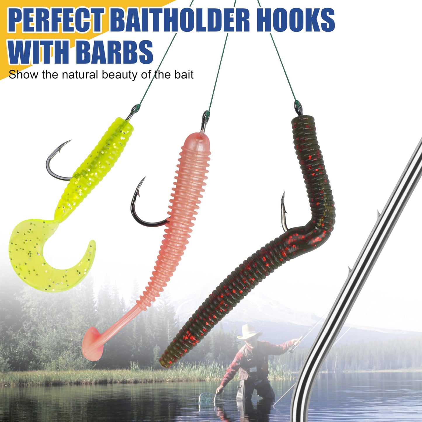 120pcs Baitholder Fishing Hooks Kit Barbed Beak Bait Holder Hooks Black Carbon Steel Long Shank Offset Hook Jig Fishing Hooks Saltwater Freshwater