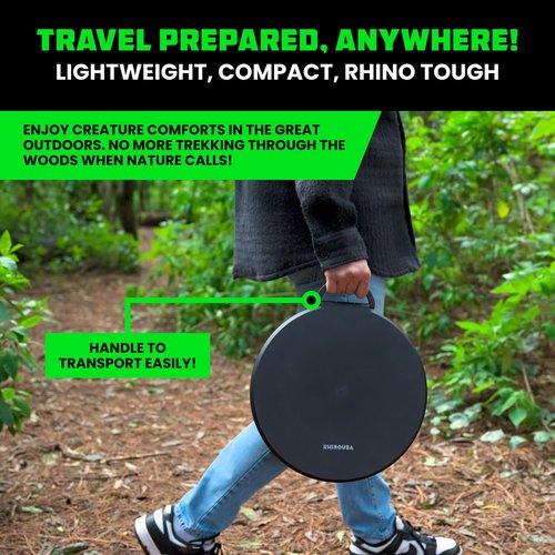 Rhino USA XL Portable Toilet for Camping (400lbs Capacity) Retractable Portable Toilet for Adults & Kids with Adjustable Height (4-16 Inches) Collapsible Portable Potty Camping Toilet for Camp/Car