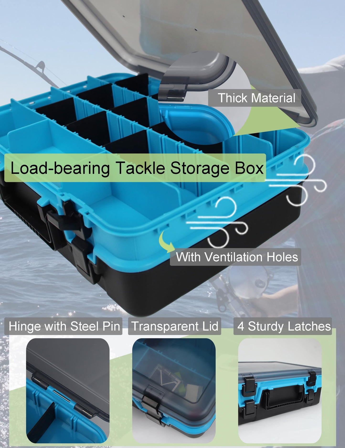 YVUDW Tackle Box Fishing Tackle Box Large Tackle Storage Box for Fishing Tackle Box Organizer Double-sided Tacklebox with Dividers Fishing Tackle Storage Boxes with Handle