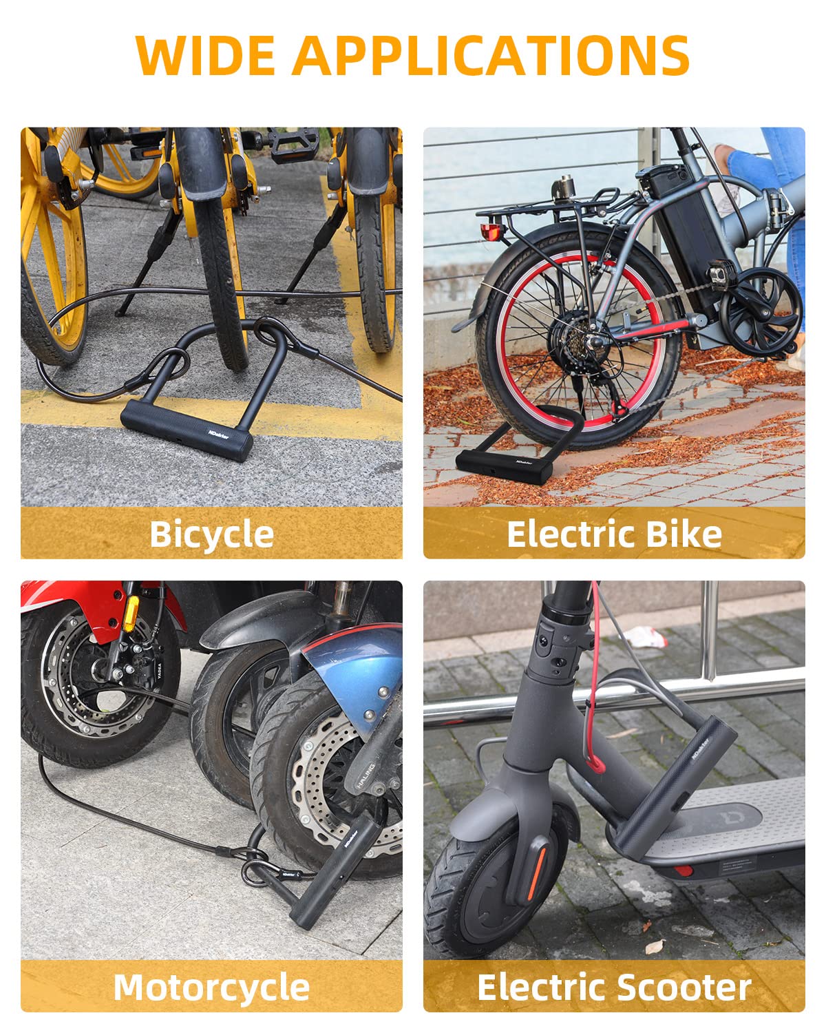NDakter Bike Locks Heavy Duty Anti Theft, Bicycle U Lock for Ebike, 18mm Shackle, 6FT Steel Security Cable with 3 Keys for Electric Escooter, Motorcycle, Moped, Dirt-Bike, Tri-Bike Wheel Lock Sturdy