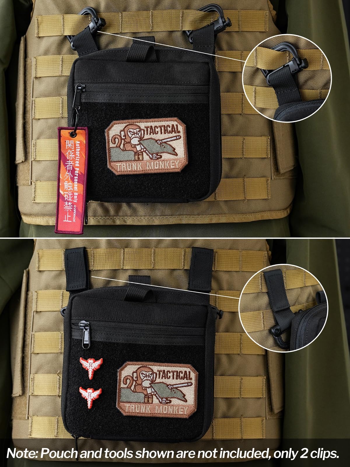 VIPERADE VAB3 2-Pack Tactical Molle D-Ring, Molle Belt Clip Key Buckle, Tactical Nylon Webbing Buckle for Molle Bags, Webbing Attachment Strap, Backpack Accessories (Black)