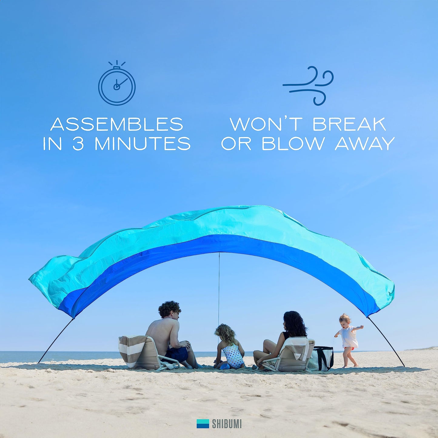 Shibumi Shade® (Previous Generation) - World's Best Beach Shade. The Original Wind Powered® Beach Shade. Lightweight, Easy to Set up and Great for Groups up to 8 People