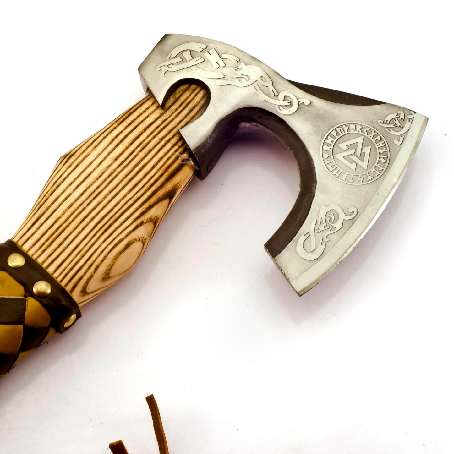 SIZZCO Custom Forged Carbon Steel Viking Style Bearded Axe - Real Hatchet, Throwing & Camping Axe with Leather Wrap Best Gift for Anniversary, Valentine's Day, Birthday with Premium Leather Sheath