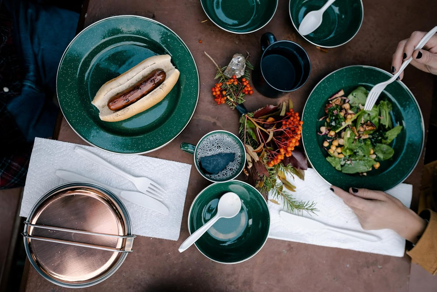 Stansport 24-Piece Enamel Camping Tableware Set