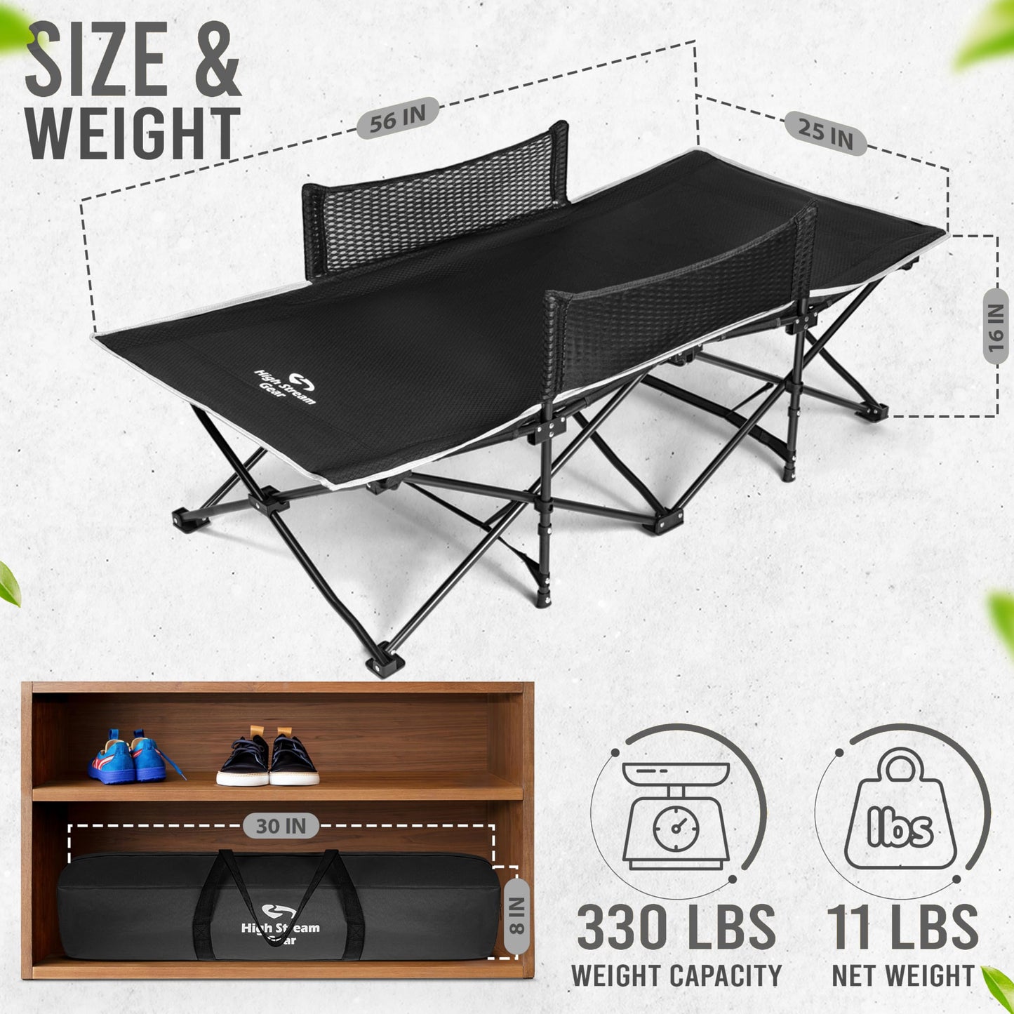 High Stream Gear Toddler Cot Bed: Kids Travel Camping and Portable Folding Cot, Great for Outdoors and Young Guests at Home. Comfortable Sleeping Bed Easy to Store and Use (Gray)