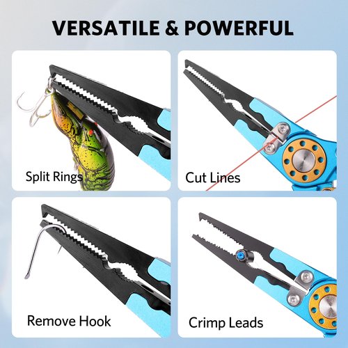 Hathever Saltwater Fishing Pliers, Split Ring & Hook Remover with Tungsten Carbide Cutters, Lockable, Aircraft Aluminum Handle, Sheath & Lanyard, Gifts for Men