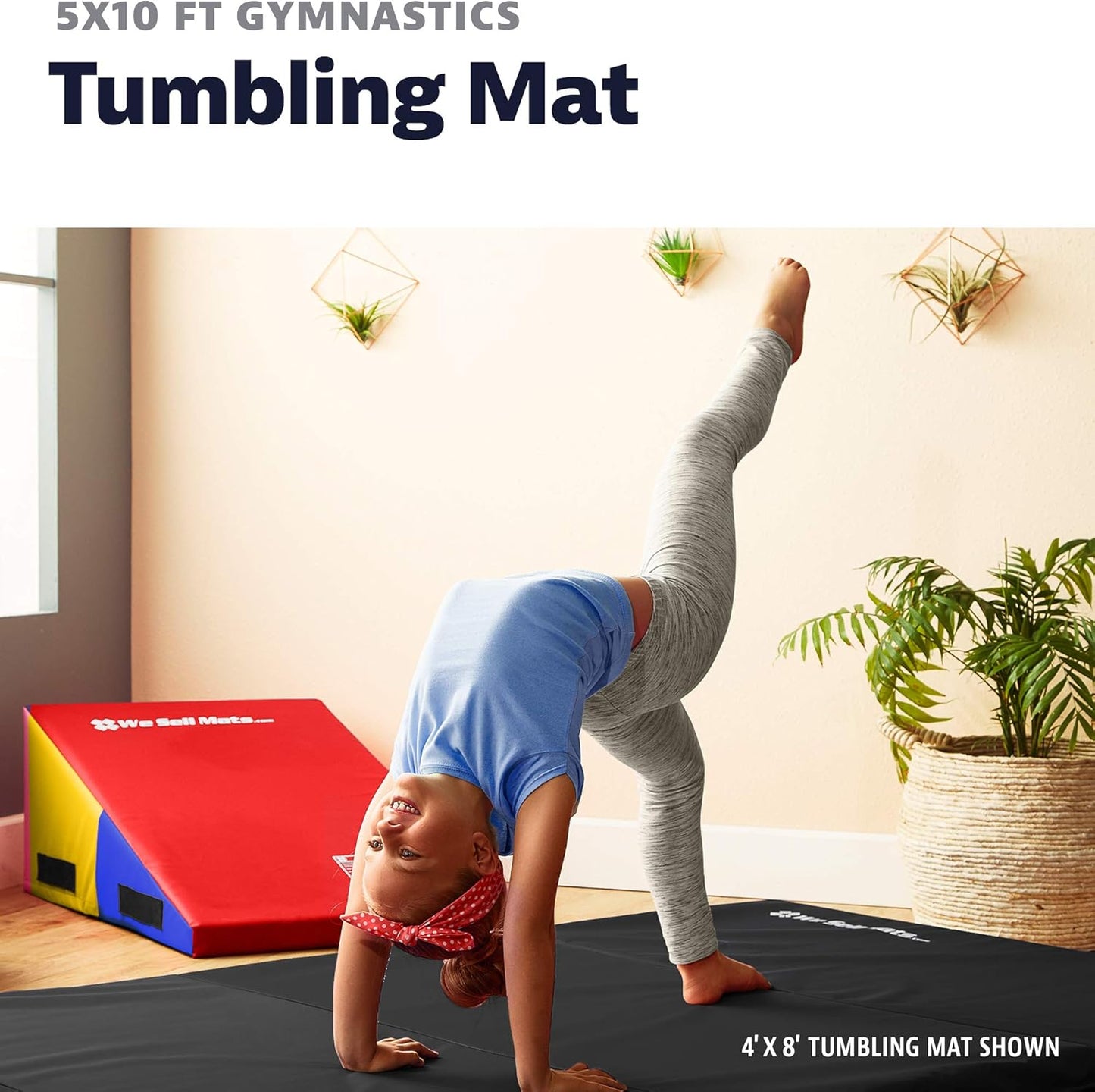We Sell Mats 5 ft x 10 ft Gymnastics Mat, Folding Tumbling Mat for Exercise, Yoga, Martial Arts, Portable with Hook & Loop Fasteners
