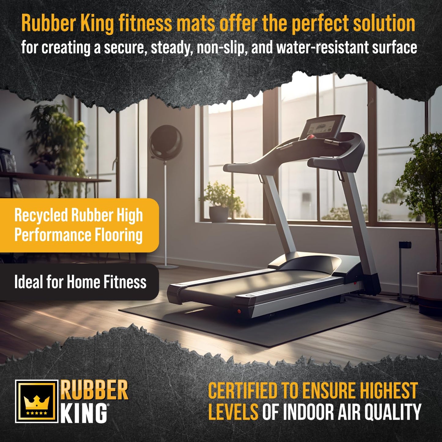 Rubber King Multi-Purpose Exercise Mat - 4' x 6' x 7mm - 100% Recycled Thick Rubber Mat for Home Gym Flooring, Non-Slip, Low-Odor Durable Workout Mat for Indoor/Outdoor, Shoe-Friendly - Grey