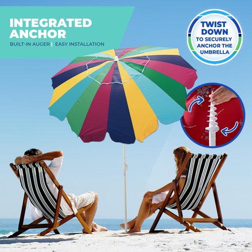 Rio Brands 7' Alternating 20-Panel Beach Umbrella with Sand Anchor and Carrying Bag, Multicolor
