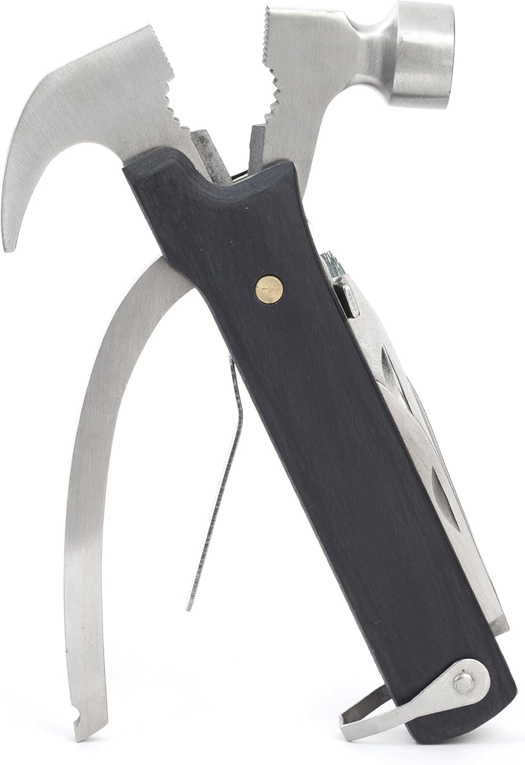 Kikkerland 10 in 1 Pocket Compact EDC Gear Equipment Stainless Steel Multi-Tool, White, Wood Handle, for Outdoors, Camping Tool Accessories Survival