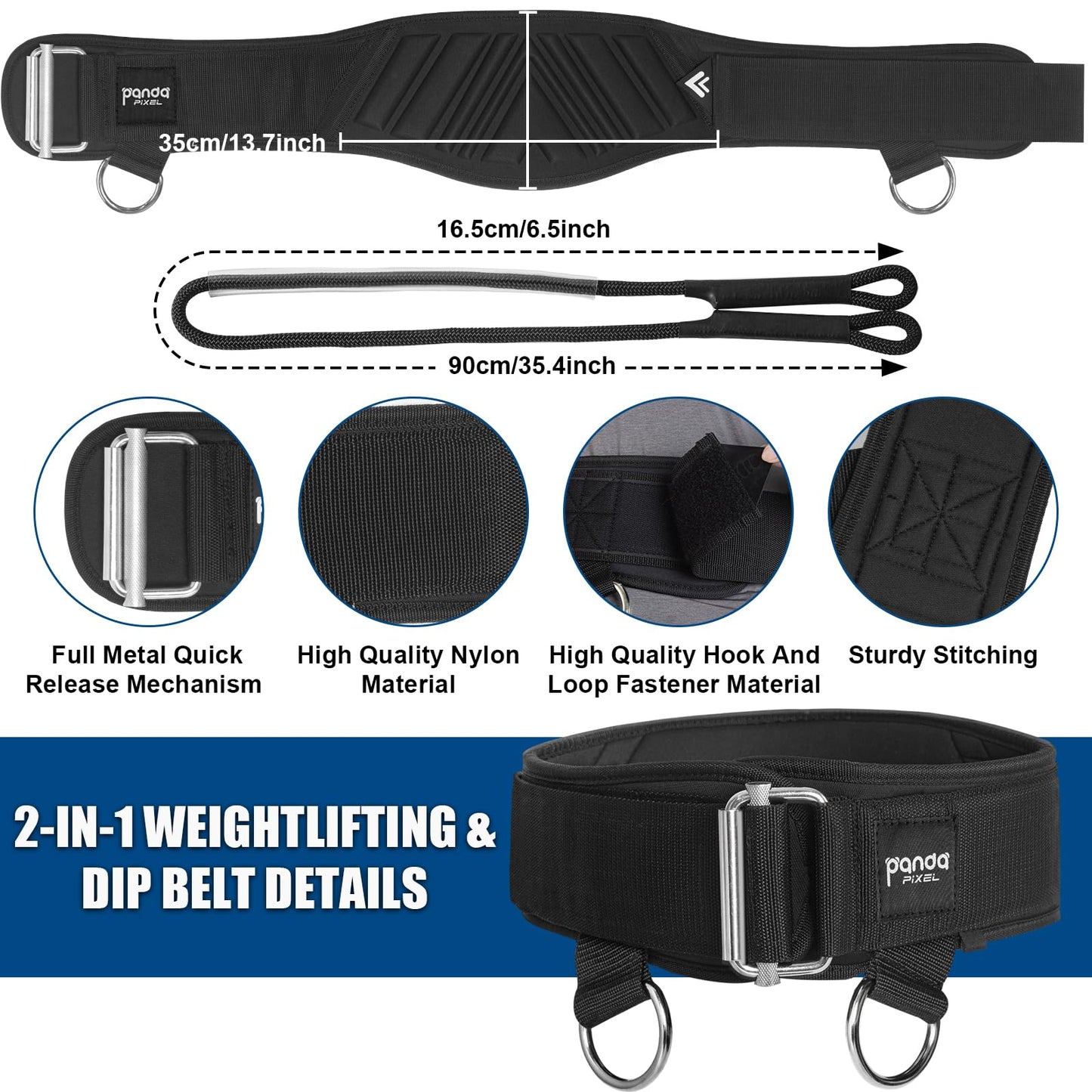Weight Lifting Belts for Men & Women: Design Patents 2-in-1 Weightlifting & Dip Belt with Rope for Back Support, Gym Belt for Powerlifting, Pull-Ups, Squat, Training