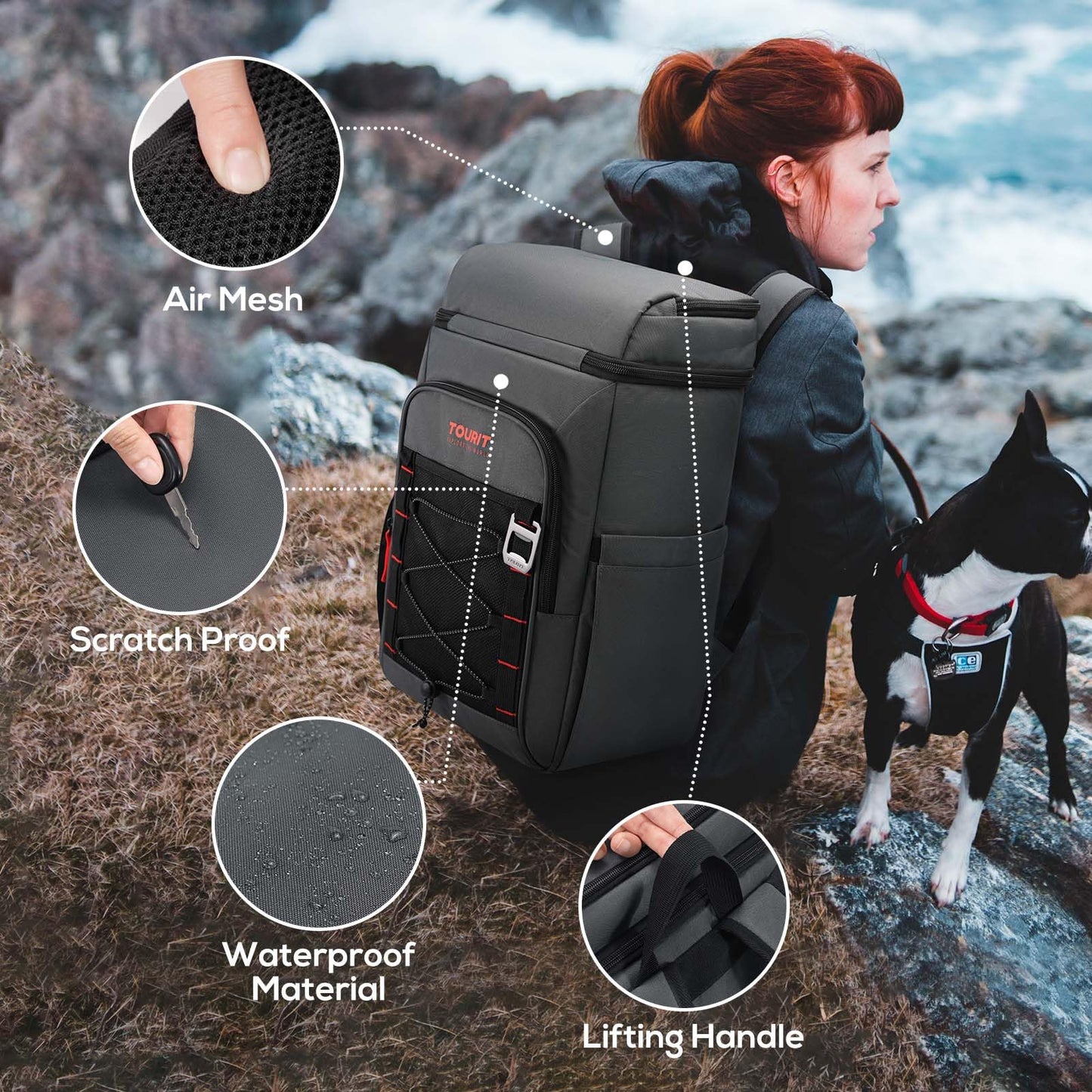 TOURIT Insulated Backpack Cooler with 2 Compartments, 30 Can Capacity, Leakproof Waterproof Thermal Bag for Beach Camping Travel
