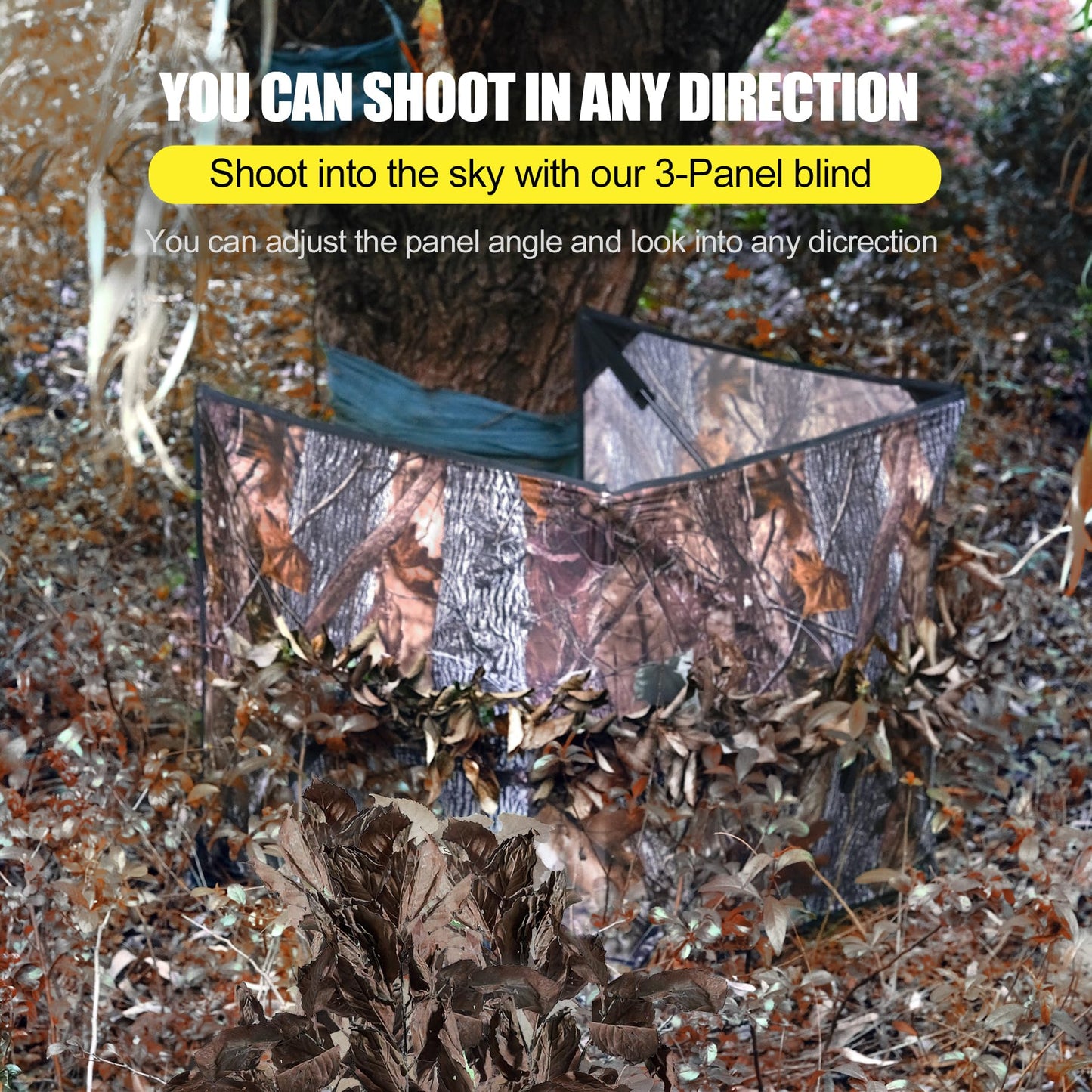 WTVIDAS Hunting Blind for Turkey, 3-Panel Portable Ground Blinds Silent Quick Setup Pop-Up Design for Deer Turkey Duck Hunting Accessory