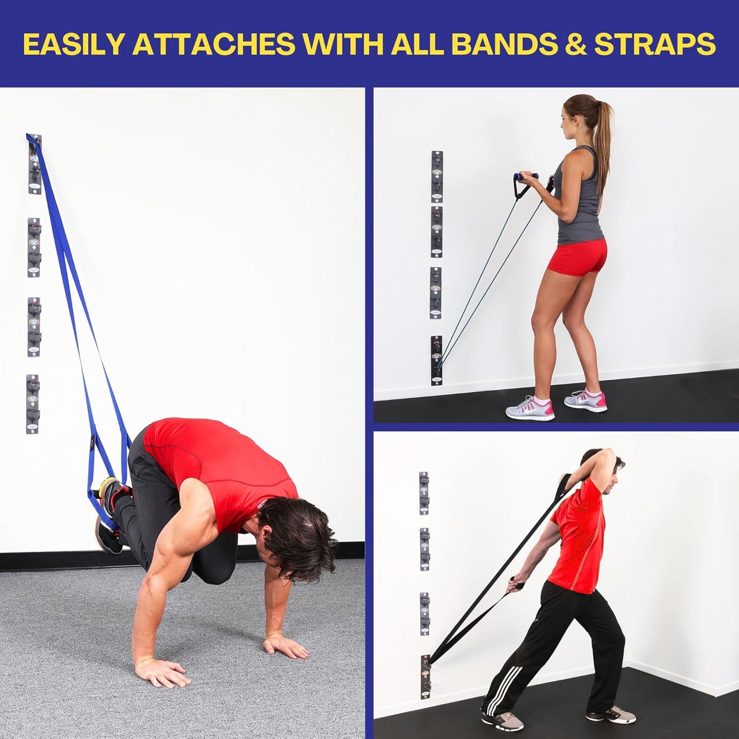 Anchor Gym Core Station - Wall Mount Workout Anchors for Resistance Band, Three Units with Two Hooks for Exercise Bands, Body Weight Straps, Strength Training - (Wood Mounting Screws Included)