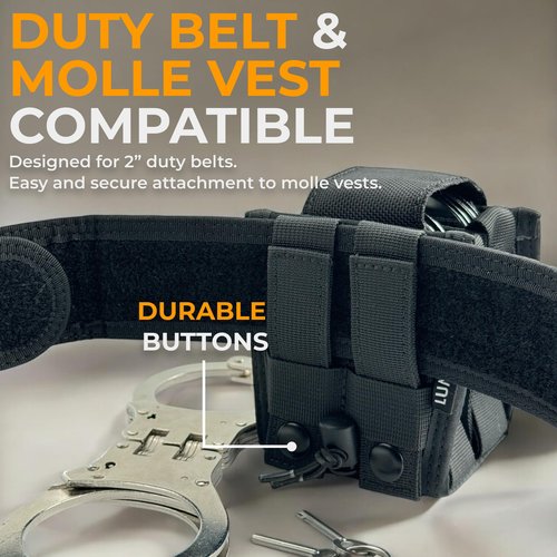 LUMERAM Heavy Duty Double Handcuff Pouch for Duty Belt - Perfect MOLLE Handcuff Case for Vest - Compatible with ASP/Hinged/Chain/Folding Rigid