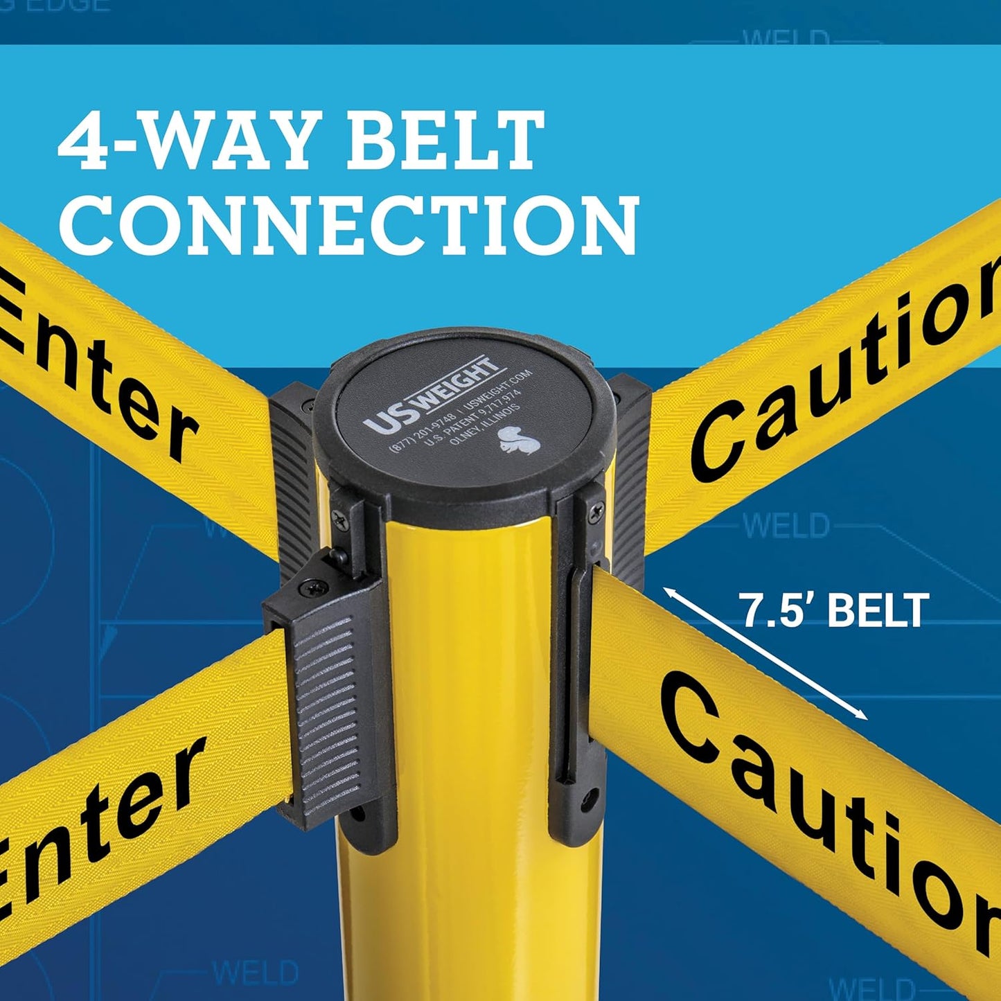 US Weight Black Heavy Duty Premium Steel Stanchion with Black 7.5-Foot Retractable Belt, 2 pack