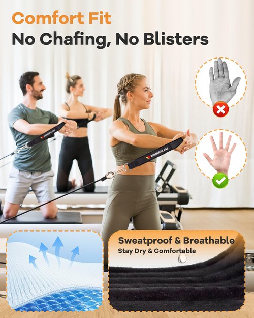 Wonderful Day 2PCS Pilates Straps for Reformer with Storage Bag & Gift Box, Comfortable Enhanced Thickness, Fitness D-Ring Double Loop Exercise Straps for Home Gym Workout(Black-Premium Version)