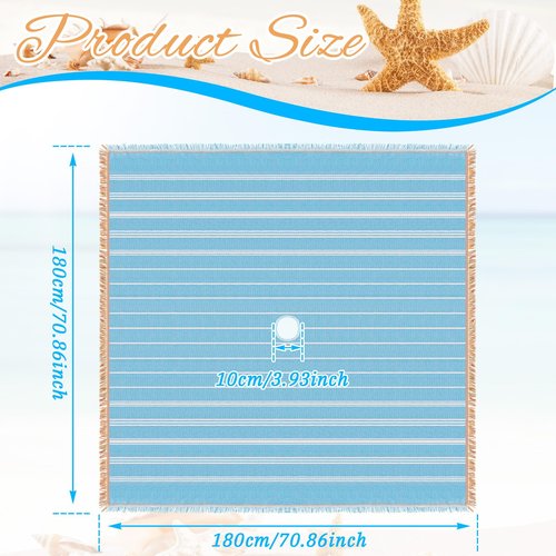 Peryiter Oversized Turkish Beach Blanket with Hole for Umbrella Cotton Extra Large Sand Free Beach Blanket Mat with Fringe Holiday Outdoor Picnic Travel Essentials Favorites, 70 x 70 Inches