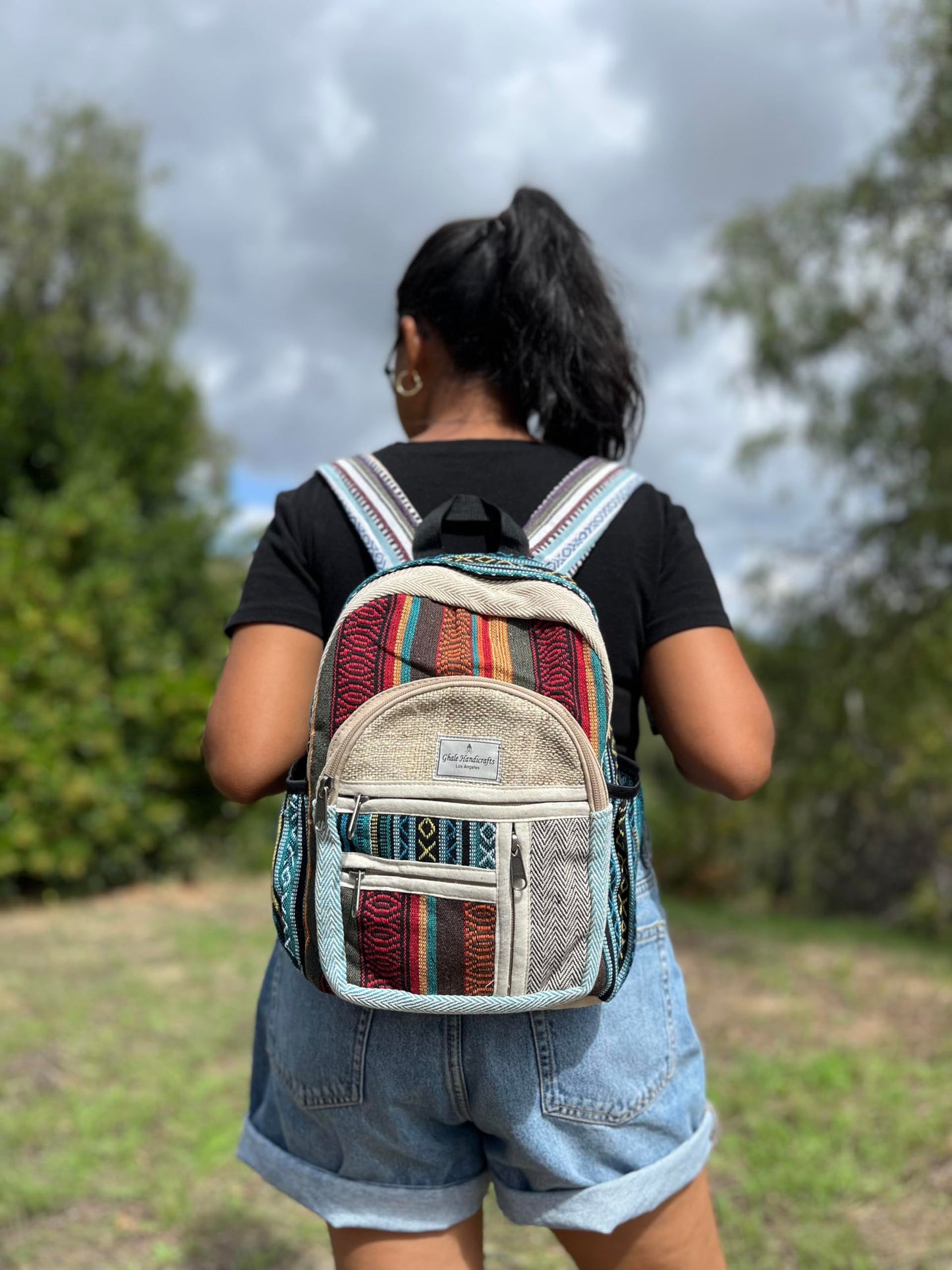 Ghale Handicrafts Small 13" hemp and cotton backpack, hippie backpack